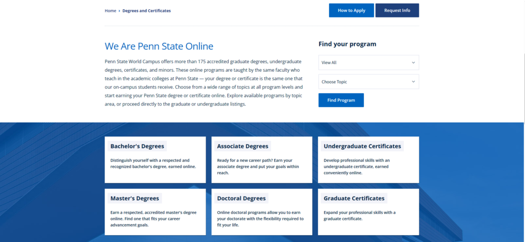 宾夕法尼亚州立大学提供在线学位